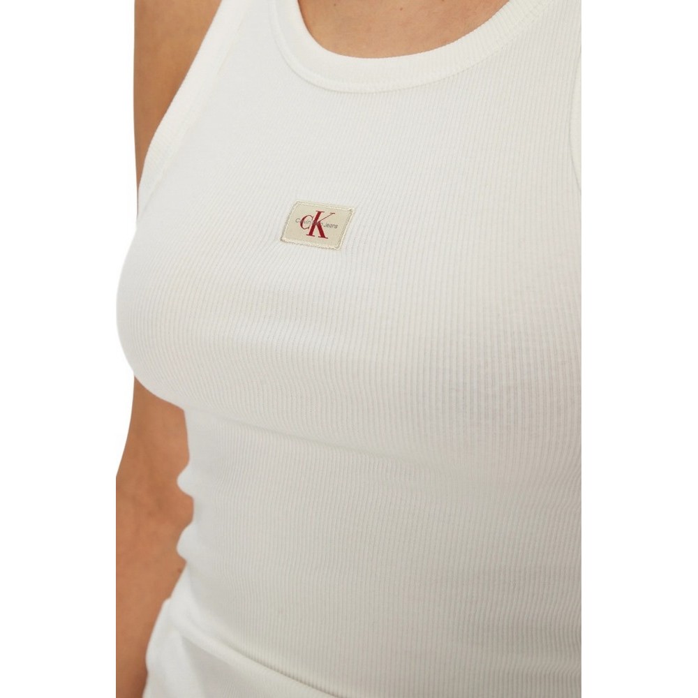 CALVIN KLEIN JEANS WOVEN LABEL RIB TANK TOP ΤΟΠ ΓΥΝΑΙΚΕΙΟ BRIGHT WHITE