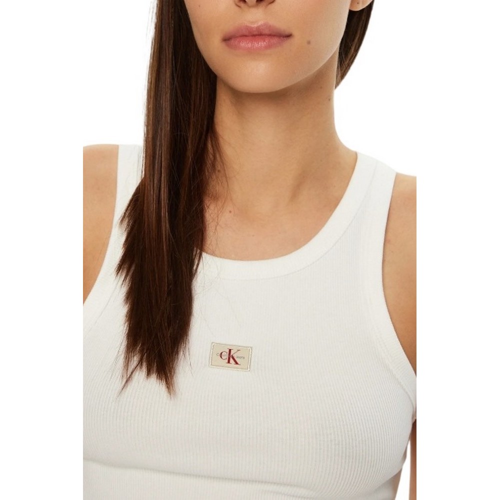 CALVIN KLEIN JEANS WOVEN LABEL RIB TANK TOP ΤΟΠ ΓΥΝΑΙΚΕΙΟ BRIGHT WHITE