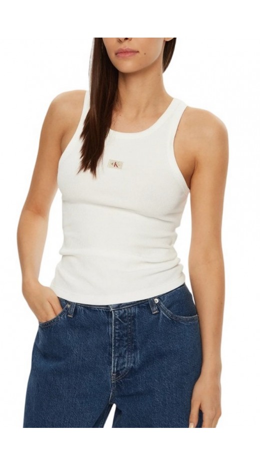 CALVIN KLEIN JEANS WOVEN LABEL RIB TANK TOP ΤΟΠ ΓΥΝΑΙΚΕΙΟ BRIGHT WHITE