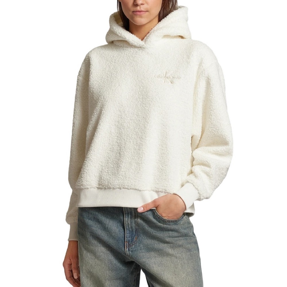 CALVIN KLEIN JEANS SHERPA HOODIE ΜΠΛΟΥΖΑ ΦΟΥΤΕΡ ΓΥΝΑΙΚΕΙΑ IVORY