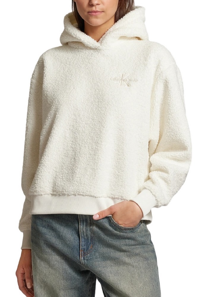 CALVIN KLEIN JEANS SHERPA HOODIE ΜΠΛΟΥΖΑ ΦΟΥΤΕΡ ΓΥΝΑΙΚΕΙΑ IVORY