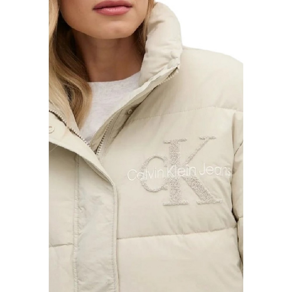 CALVIN KLEIN JEANS CHENILLE MONOLOGO PUFFER ΜΠΟΥΦΑΝ ΓΥΝΑΙΚΕΙΟ IVORY