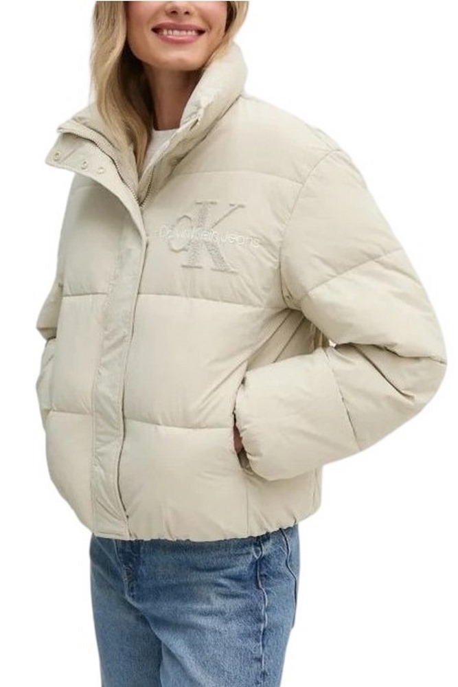 CALVIN KLEIN JEANS CHENILLE MONOLOGO PUFFER ΜΠΟΥΦΑΝ ΓΥΝΑΙΚΕΙΟ IVORY