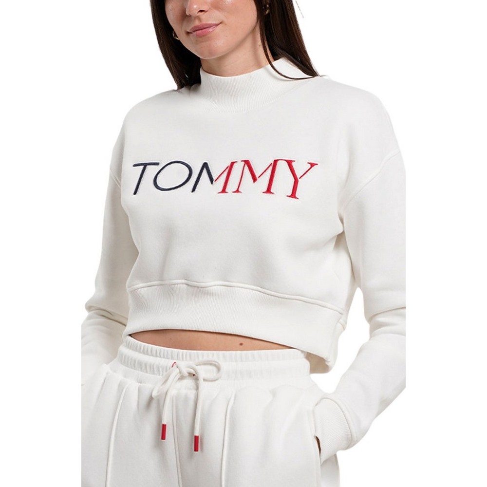 TOMMY JEANS CROP RWB TOMMY HOODIE ΦΟΥΤΕΡ ΜΠΛΟΥΖΑ ΓΥΝΑΙΚΕΙΑ WHITE