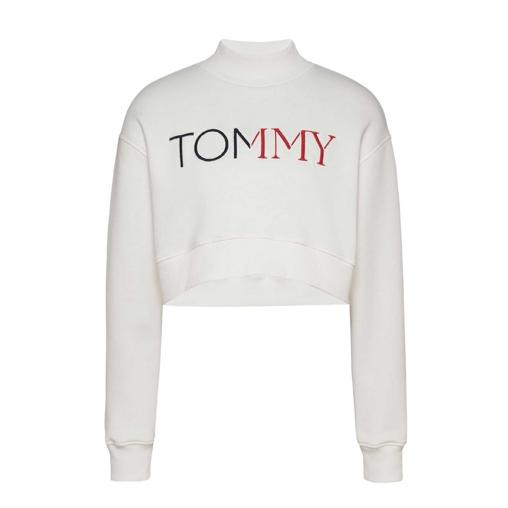 TOMMY JEANS CROP RWB TOMMY HOODIE ΦΟΥΤΕΡ ΜΠΛΟΥΖΑ ΓΥΝΑΙΚΕΙΑ WHITE