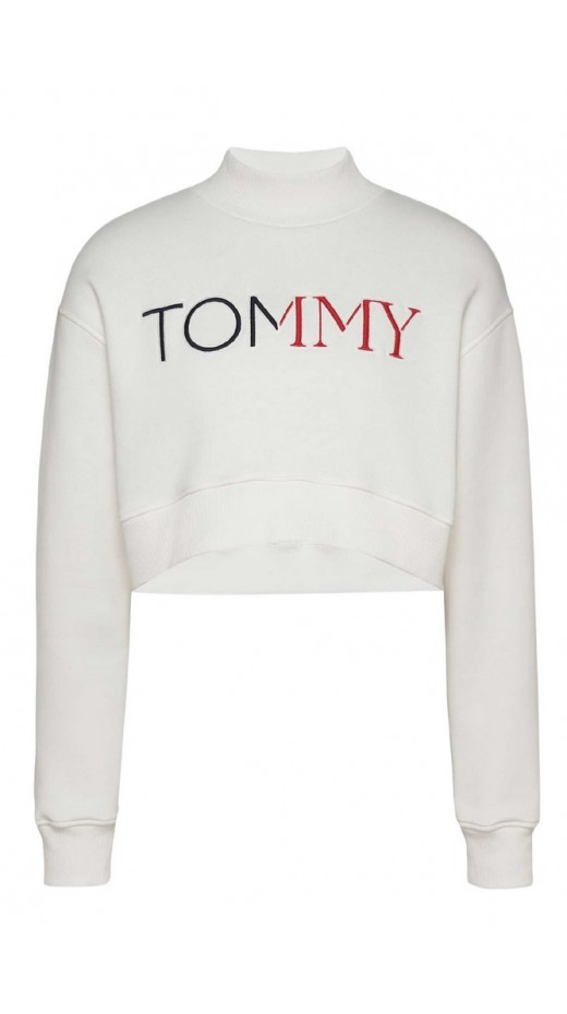 TOMMY JEANS CROP RWB TOMMY HOODIE ΦΟΥΤΕΡ ΜΠΛΟΥΖΑ ΓΥΝΑΙΚΕΙΑ WHITE