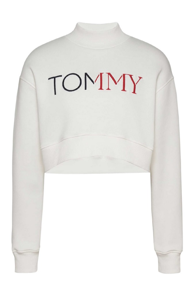 TOMMY JEANS CROP RWB TOMMY HOODIE ΦΟΥΤΕΡ ΜΠΛΟΥΖΑ ΓΥΝΑΙΚΕΙΑ WHITE