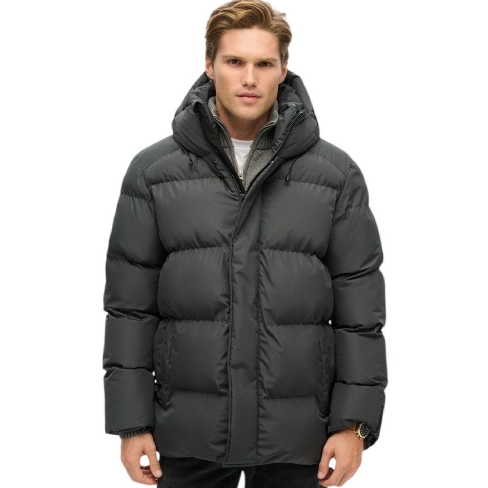 SUPERDRY D2 SDCD HOODED 5 BAFFLE SPORTS PUFFER ΜΠΟΥΦΑΝ ΑΝΔΡΙΚΟ EBONY