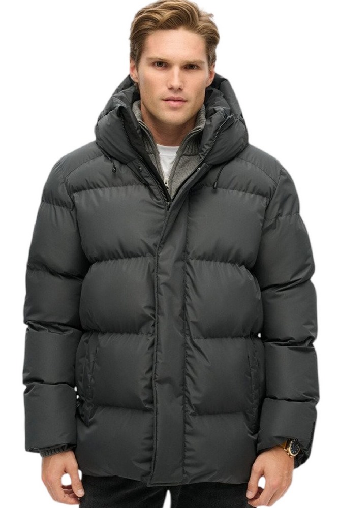 SUPERDRY D2 SDCD HOODED 5 BAFFLE SPORTS PUFFER ΜΠΟΥΦΑΝ ΑΝΔΡΙΚΟ EBONY