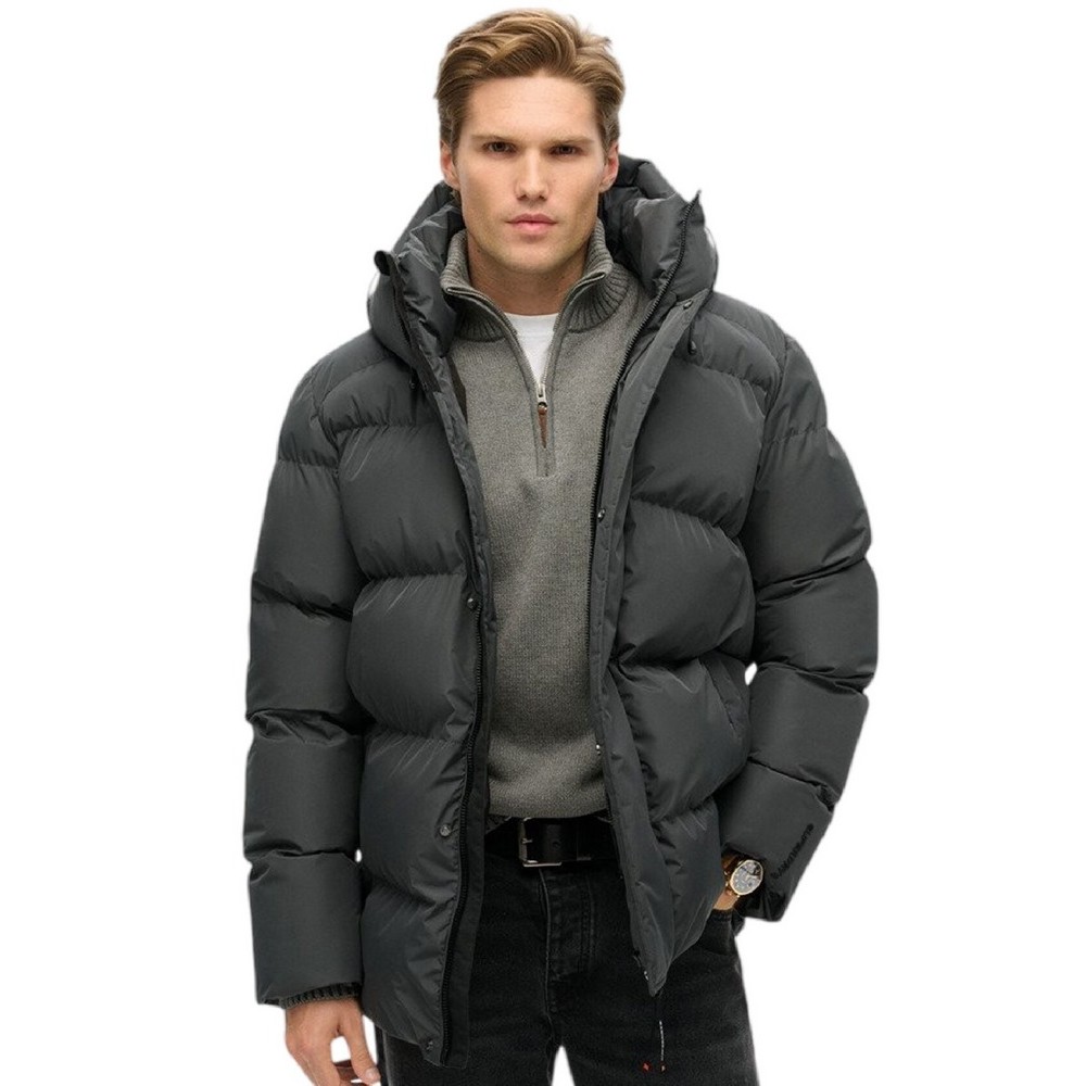 SUPERDRY D2 SDCD HOODED 5 BAFFLE SPORTS PUFFER ΜΠΟΥΦΑΝ ΑΝΔΡΙΚΟ EBONY