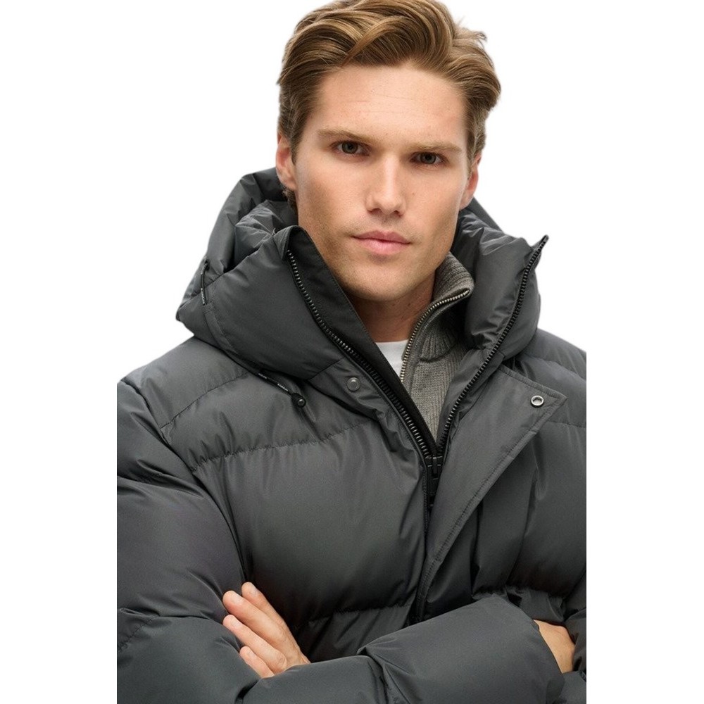 SUPERDRY D2 SDCD HOODED 5 BAFFLE SPORTS PUFFER ΜΠΟΥΦΑΝ ΑΝΔΡΙΚΟ EBONY