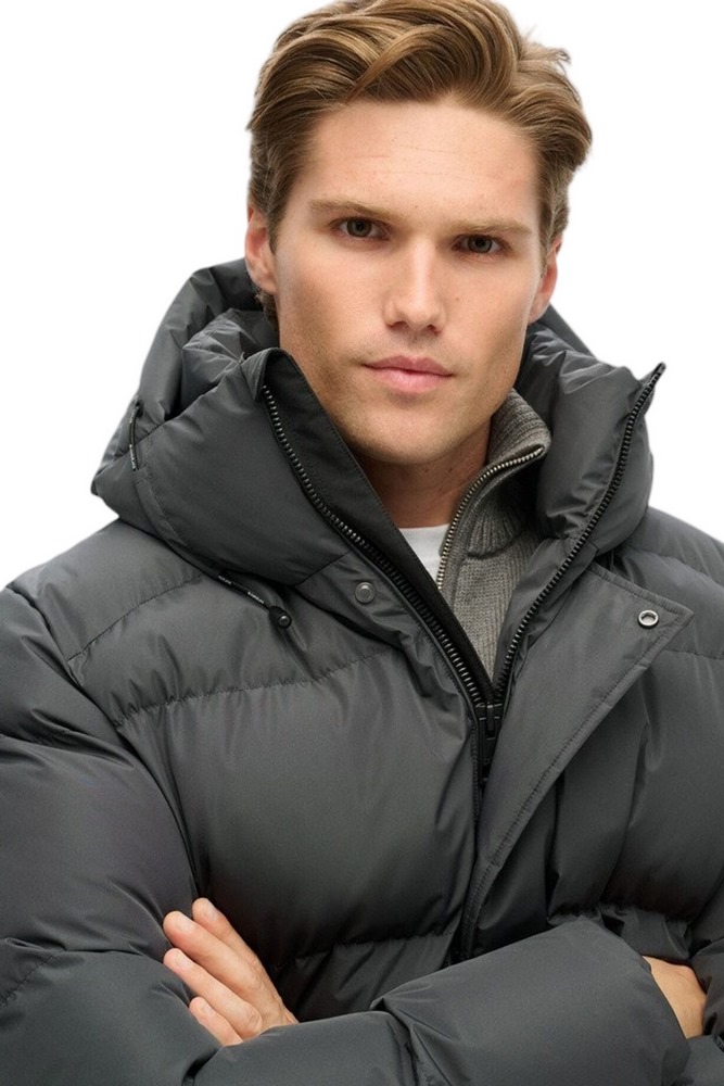 SUPERDRY D2 SDCD HOODED 5 BAFFLE SPORTS PUFFER ΜΠΟΥΦΑΝ ΑΝΔΡΙΚΟ EBONY