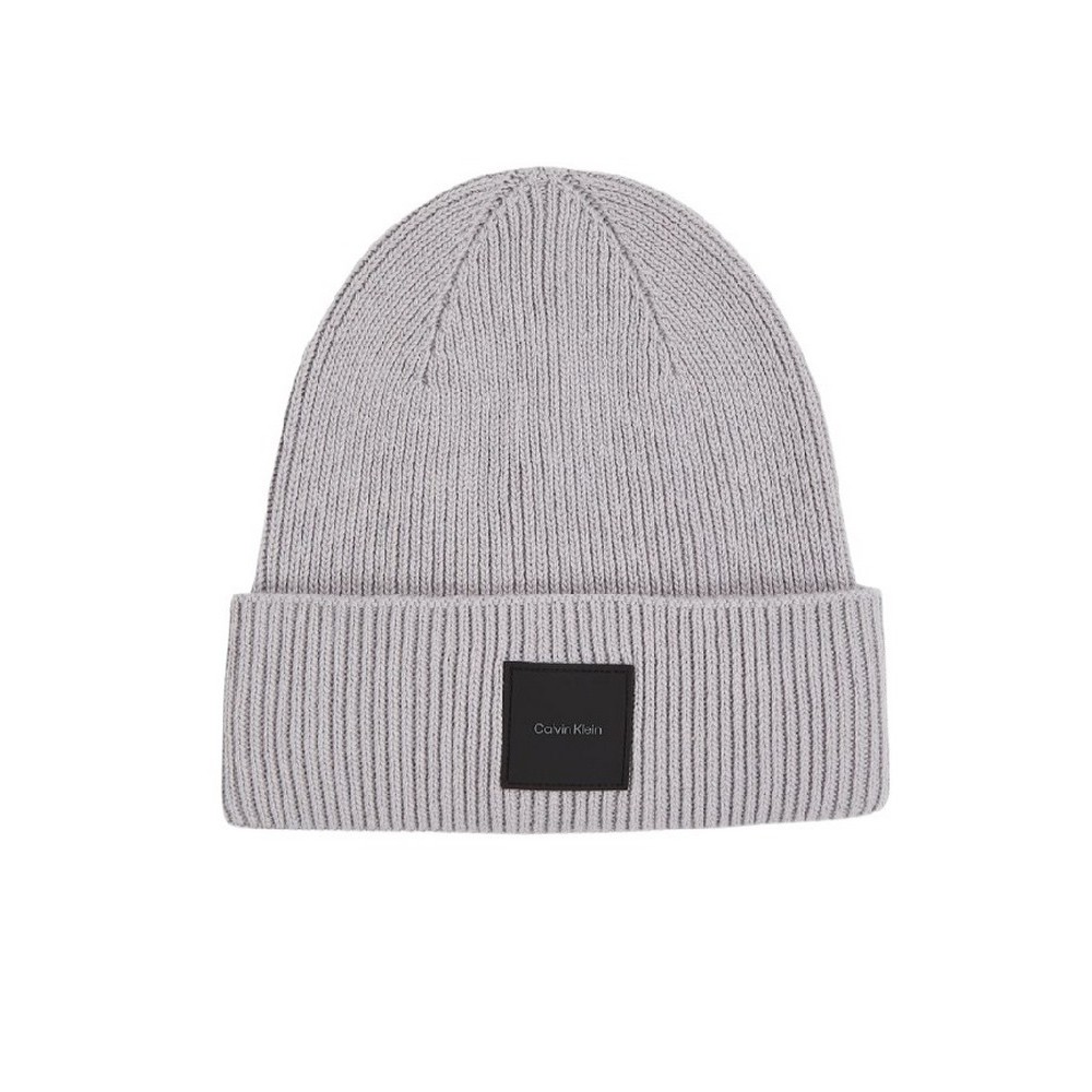 CALVIN KLEIN COTTON/WOOL FINE RIB BEANIE ΣΚΟΥΦΟΣ ΑΝΔΡΙΚΟΣ GREY