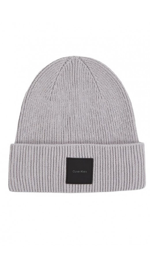 CALVIN KLEIN COTTON/WOOL FINE RIB BEANIE ΣΚΟΥΦΟΣ ΑΝΔΡΙΚΟΣ GREY