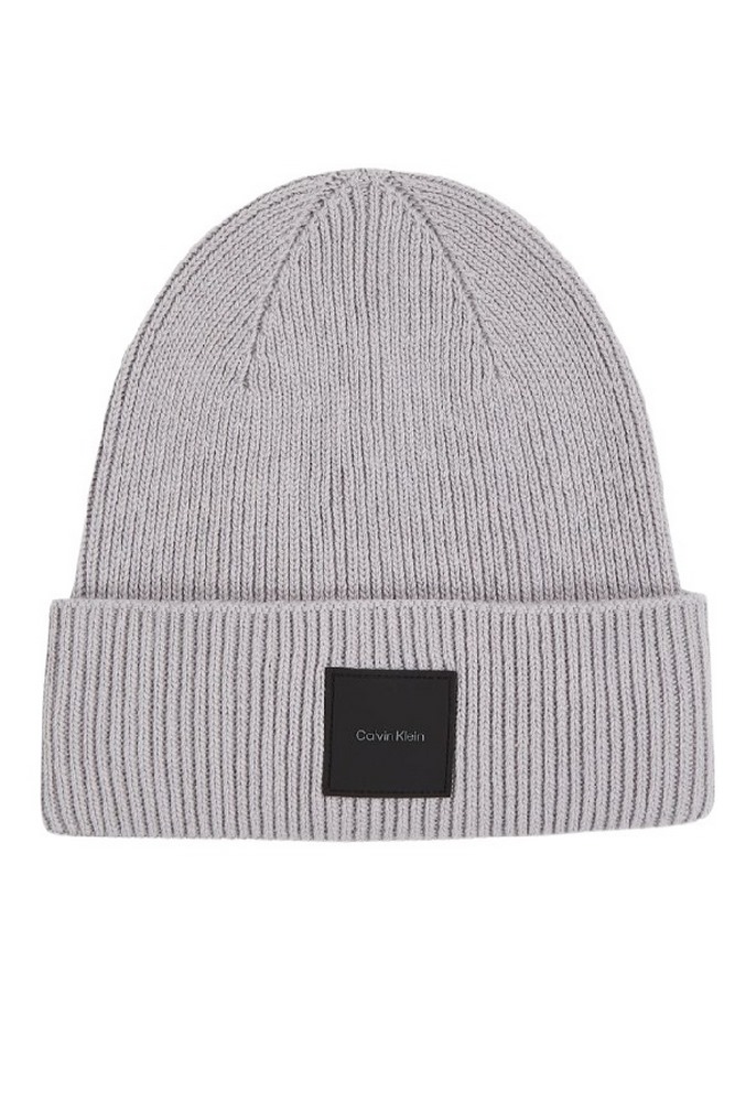 CALVIN KLEIN COTTON/WOOL FINE RIB BEANIE ΣΚΟΥΦΟΣ ΑΝΔΡΙΚΟΣ GREY