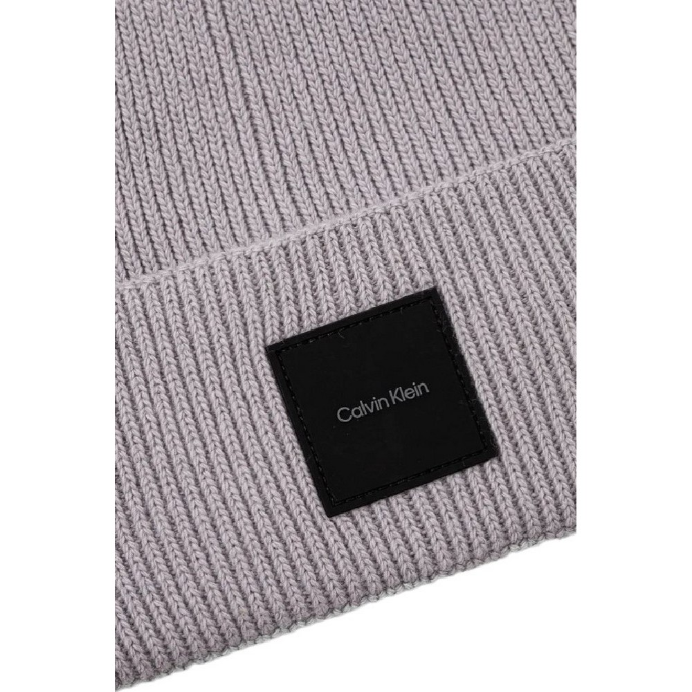 CALVIN KLEIN COTTON/WOOL FINE RIB BEANIE ΣΚΟΥΦΟΣ ΑΝΔΡΙΚΟΣ GREY