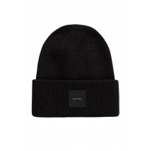 CALVIN KLEIN COTTON/WOOL FINE RIB BEANIE ΣΚΟΥΦΟΣ ΑΝΔΡΙΚΟΣ BLACK