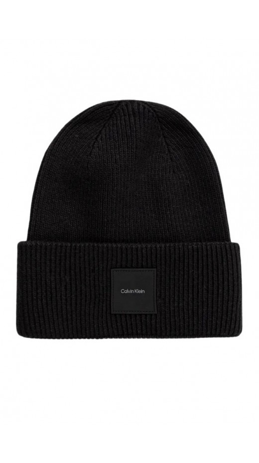 CALVIN KLEIN COTTON/WOOL FINE RIB BEANIE ΣΚΟΥΦΟΣ ΑΝΔΡΙΚΟΣ BLACK