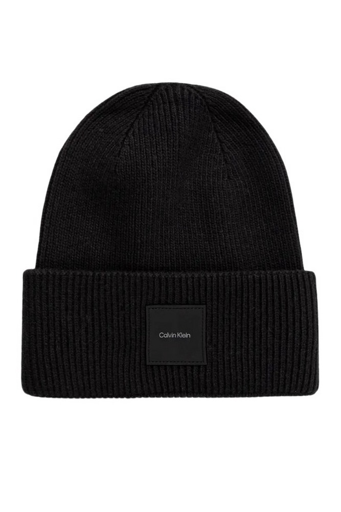 CALVIN KLEIN COTTON/WOOL FINE RIB BEANIE ΣΚΟΥΦΟΣ ΑΝΔΡΙΚΟΣ BLACK