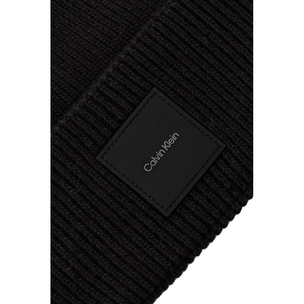 CALVIN KLEIN COTTON/WOOL FINE RIB BEANIE ΣΚΟΥΦΟΣ ΑΝΔΡΙΚΟΣ BLACK