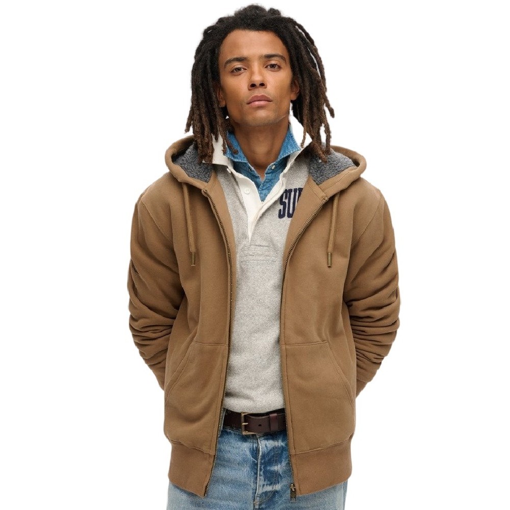 SUPERDRY D2 OVIN BORG LINED ZIPHOOD ΖΑΚΕΤΑ ΦΟΥΤΕΡ ΑΝΔΡΙΚΗ BROWN