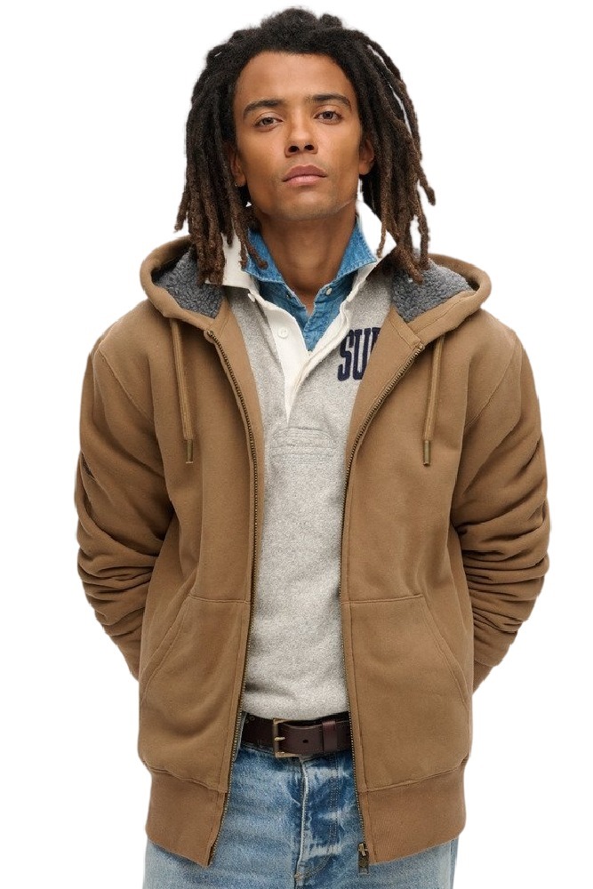 SUPERDRY D2 OVIN BORG LINED ZIPHOOD ΖΑΚΕΤΑ ΦΟΥΤΕΡ ΑΝΔΡΙΚΗ BROWN