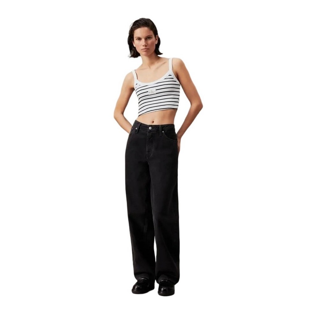 CALVIN KLEIN JEANS WOVEN LABEL RIB BRALETTE ΤΟΠ ΓΥΝΑΙΚΕΙΟ WHITE/BLACK