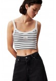 CALVIN KLEIN JEANS WOVEN LABEL RIB BRALETTE ΤΟΠ ΓΥΝΑΙΚΕΙΟ WHITE/BLACK