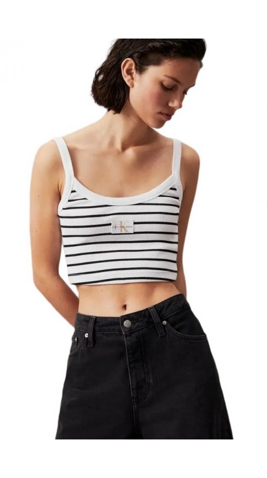 CALVIN KLEIN JEANS WOVEN LABEL RIB BRALETTE ΤΟΠ ΓΥΝΑΙΚΕΙΟ WHITE/BLACK