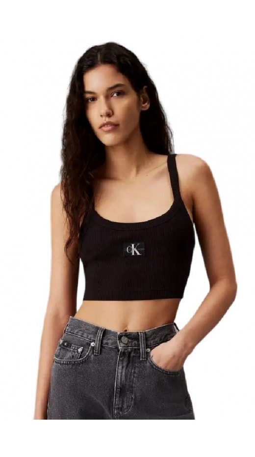 CALVIN KLEIN JEANS WOVEN LABEL RIB BRALETTE ΤΟΠ ΓΥΝΑΙΚΕΙΟ BLACK