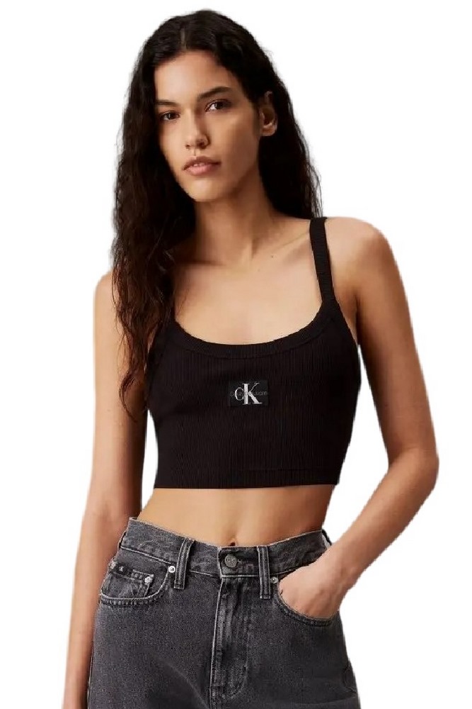 CALVIN KLEIN JEANS WOVEN LABEL RIB BRALETTE ΤΟΠ ΓΥΝΑΙΚΕΙΟ BLACK