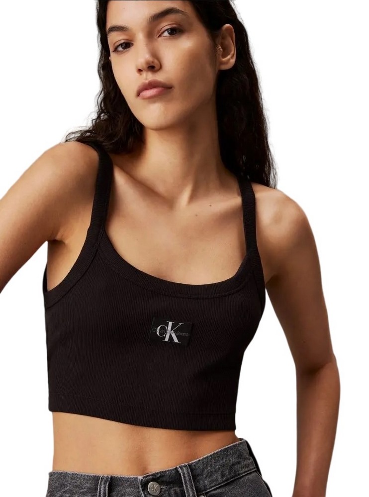 CALVIN KLEIN JEANS WOVEN LABEL RIB BRALETTE ΤΟΠ ΓΥΝΑΙΚΕΙΟ BLACK