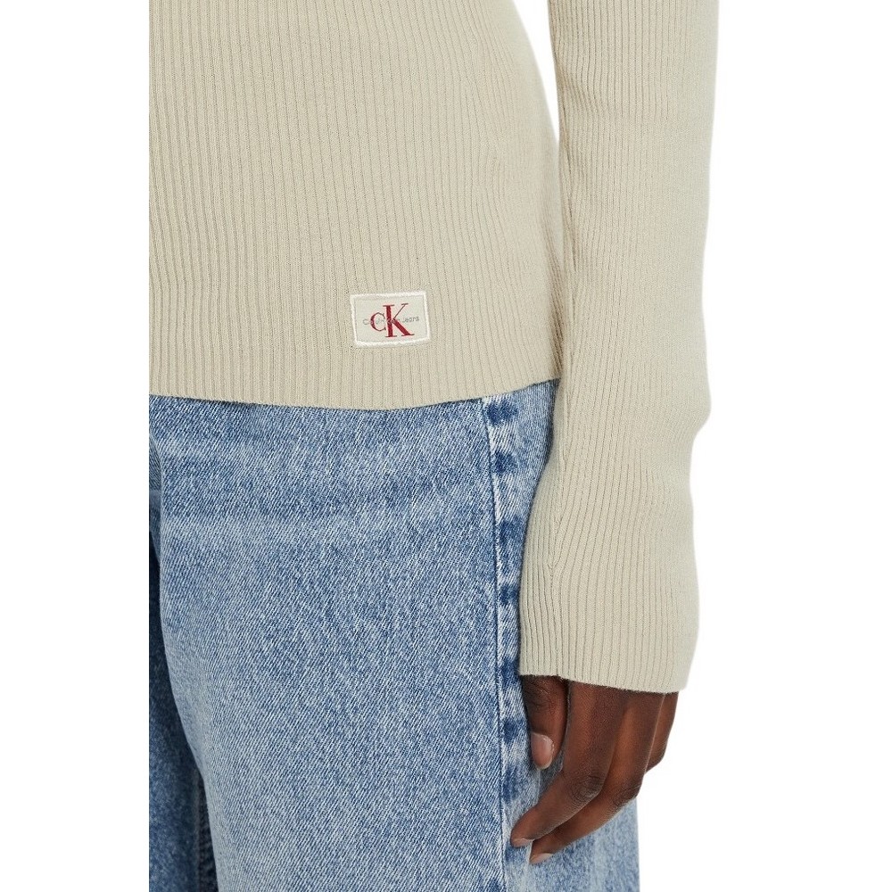 CALVIN KLEIN JEANS WOVEN LABEL ROLL NECK SWEATER ΜΠΛΟΥΖΑ ΓΥΝΑΙΚΕΙΑ BEIGE