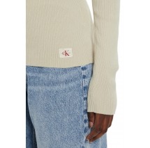 CALVIN KLEIN JEANS WOVEN LABEL ROLL NECK SWEATER ΜΠΛΟΥΖΑ ΓΥΝΑΙΚΕΙΑ BEIGE