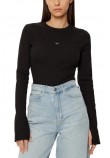 CALVIN KLEIN JEANS WOVEN LABEL RIB LS TOP ΜΠΛΟΥΖΑ ΓΥΝΑΙΚΕΙΑ BLACK