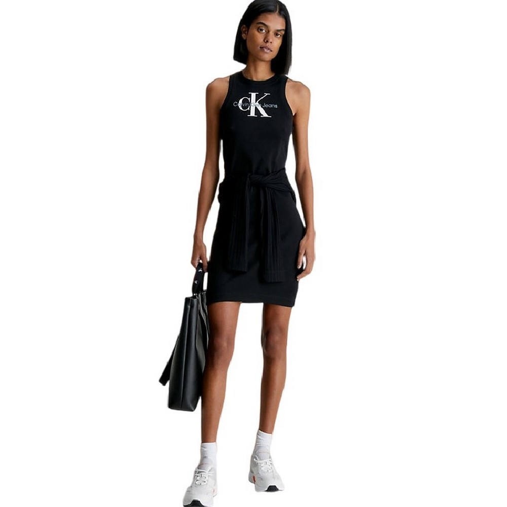 CALVIN KLEIN JEANS ARCHIVAL MONOLOGO RIB TANK DRESS BLACK