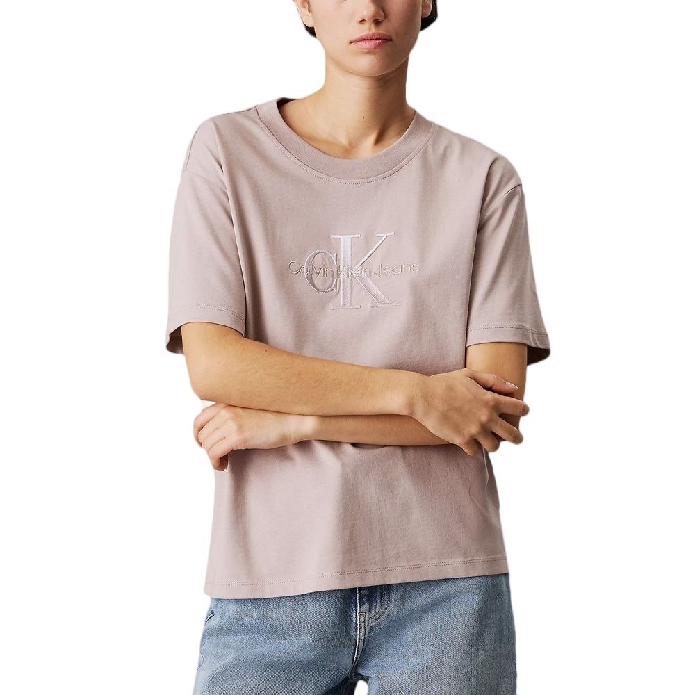 CALVIN KLEIN JEANS EMBROIDERED MONOLOGO TEE T-SHIRT ΜΠΛΟΥΖΑ ΓΥΝΑΙΚΕΙΑ BEIGE