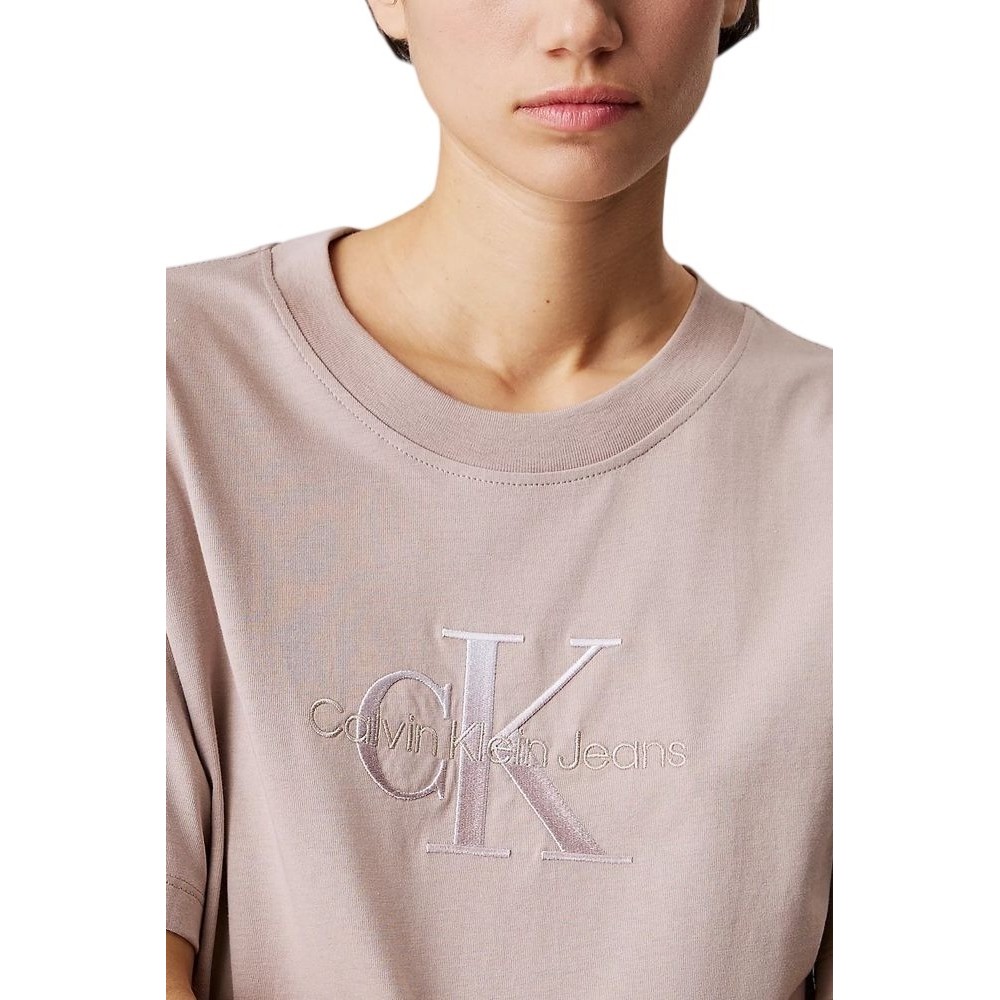 CALVIN KLEIN JEANS EMBROIDERED MONOLOGO TEE T-SHIRT ΜΠΛΟΥΖΑ ΓΥΝΑΙΚΕΙΑ BEIGE