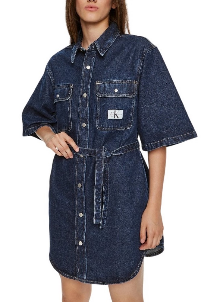 CALVIN KLEIN JEANS UTILITY BELTED SHIRT DRESS ΦΟΡΕΜΑ ΓΥΝΑΙΚΕΙΟ BLUΕ DENIM