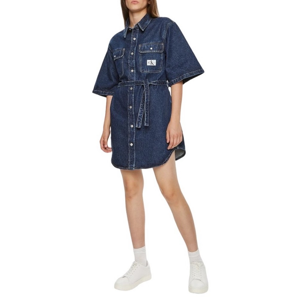 CALVIN KLEIN JEANS UTILITY BELTED SHIRT DRESS ΦΟΡΕΜΑ ΓΥΝΑΙΚΕΙΟ BLUΕ DENIM