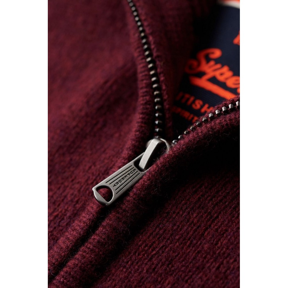 SUPERDRY D2 OVIN ESSENTIAL EMB KNIT HALF ZIP ΜΠΛΟΥΖΑ ΠΛΕΚΤΗ ΑΝΔΡΙΚΗ BORDEAUX