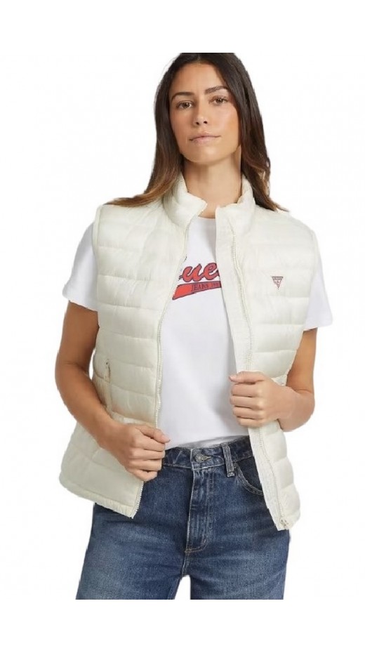 GUESS JEANS PUFFER VEST ΓΙΛΕΚΟ ΜΠΟΥΦΑΝ ΓΥΝΑΙΚΕΙΟ WHITE