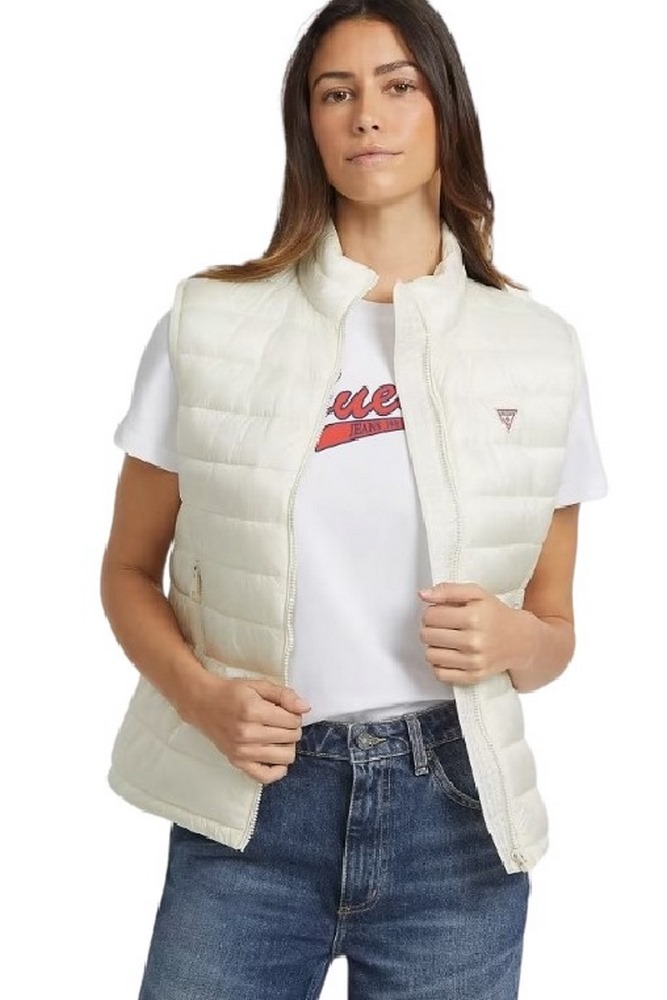 GUESS JEANS PUFFER VEST ΓΙΛΕΚΟ ΜΠΟΥΦΑΝ ΓΥΝΑΙΚΕΙΟ WHITE