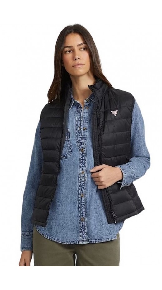 GUESS JEANS PUFFER VEST ΓΙΛΕΚΟ ΜΠΟΥΦΑΝ ΓΥΝΑΙΚΕΙΟ BLACK