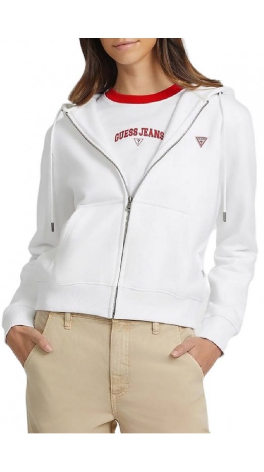 GUESS JEANS ZIP HOOD REG MINI ΖΑΚΕΤΑ ΦΟΥΤΕΡ ΓΥΝΑΙΚΕΙΑ WHITE