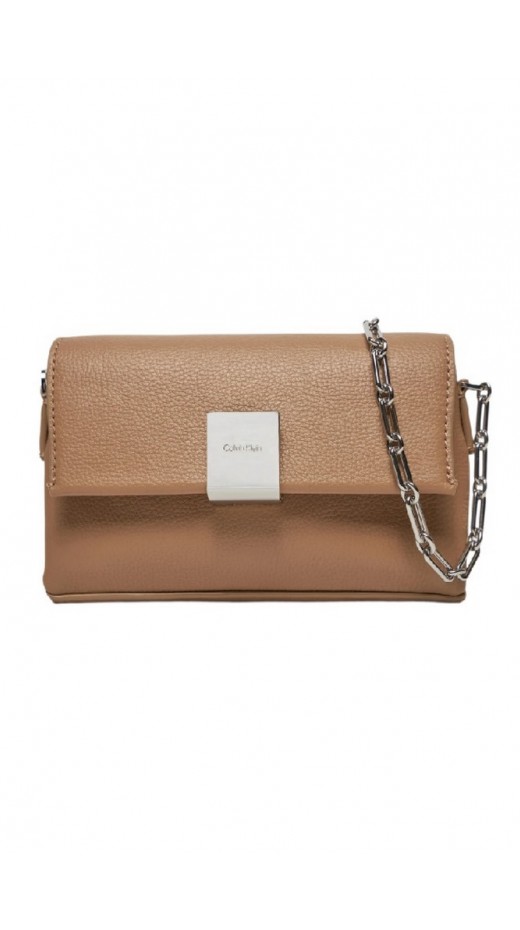 CALVIN KLEIN PLAQUE SM CROSSBODY ΤΣΑΝΤΑ ΓΥΝΑΙΚΕΙΑ BEIGE