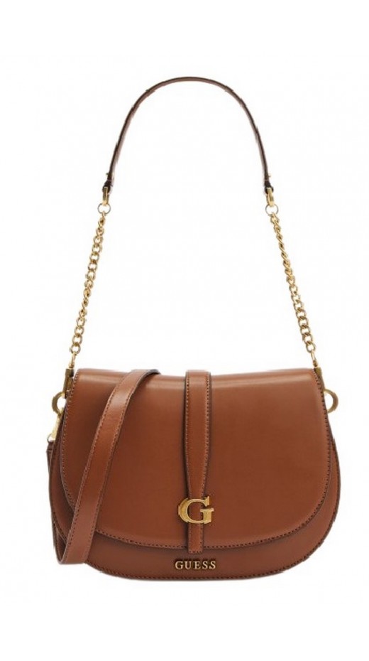 GUESS KUBA TRI CMPT FLAP SHLDR BAG ΤΣΑΝΤΑ ΓΥΝΑΙΚΕΙΑ COGNAC