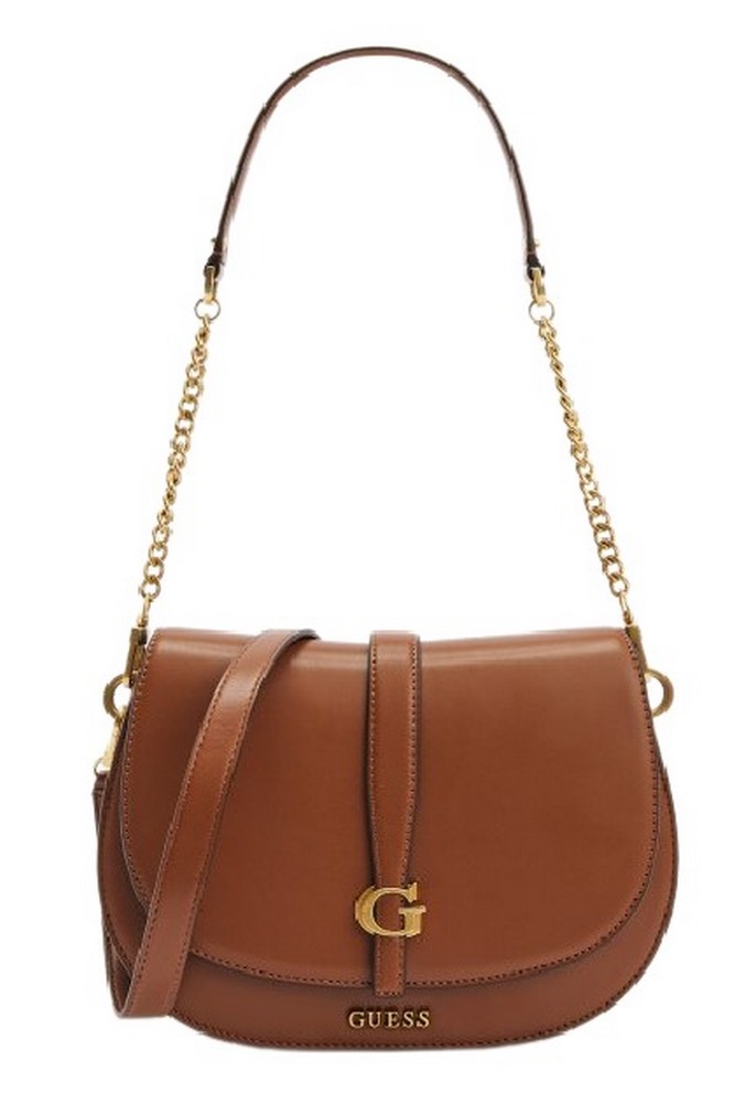 GUESS KUBA TRI CMPT FLAP SHLDR BAG ΤΣΑΝΤΑ ΓΥΝΑΙΚΕΙΑ COGNAC