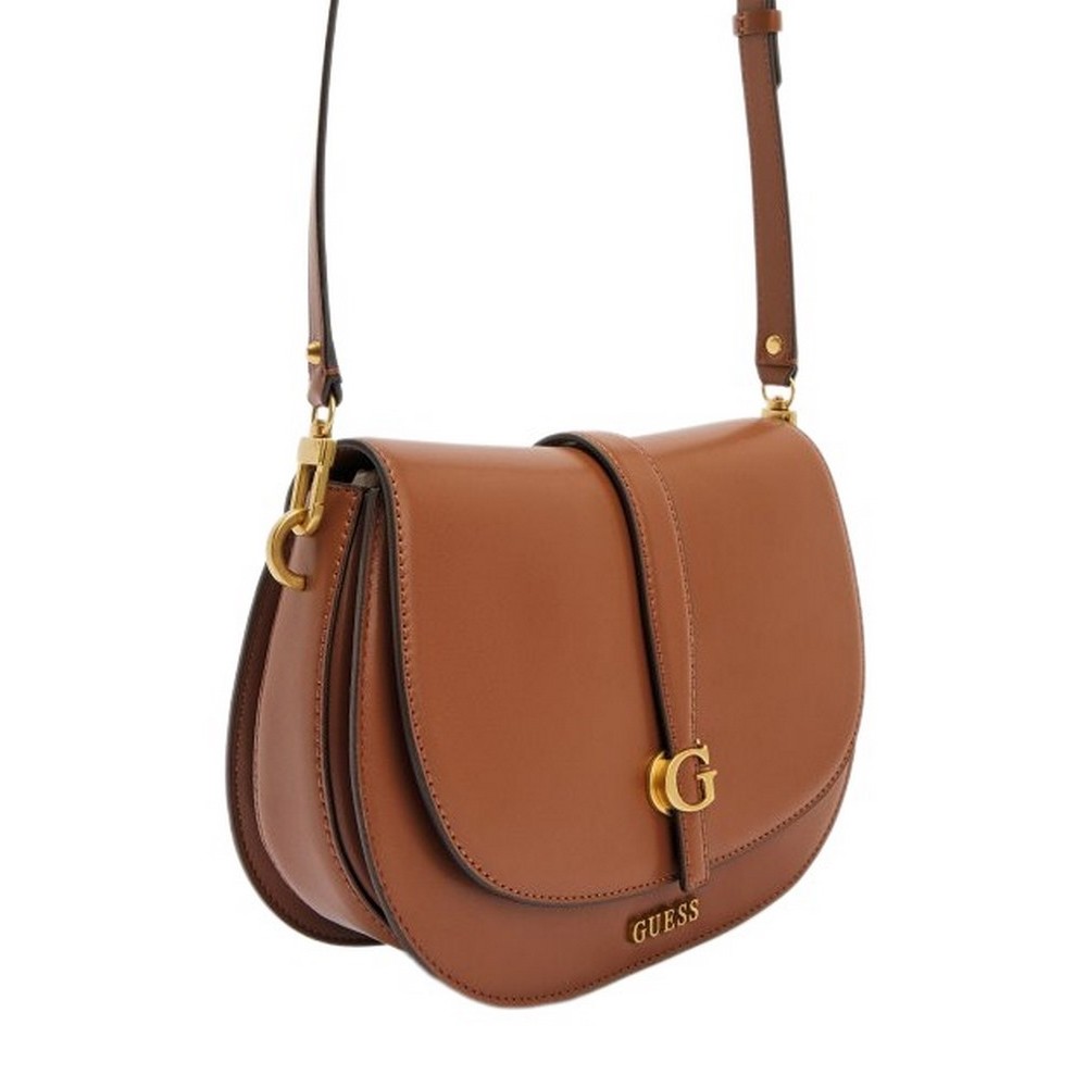 GUESS KUBA TRI CMPT FLAP SHLDR BAG ΤΣΑΝΤΑ ΓΥΝΑΙΚΕΙΑ COGNAC