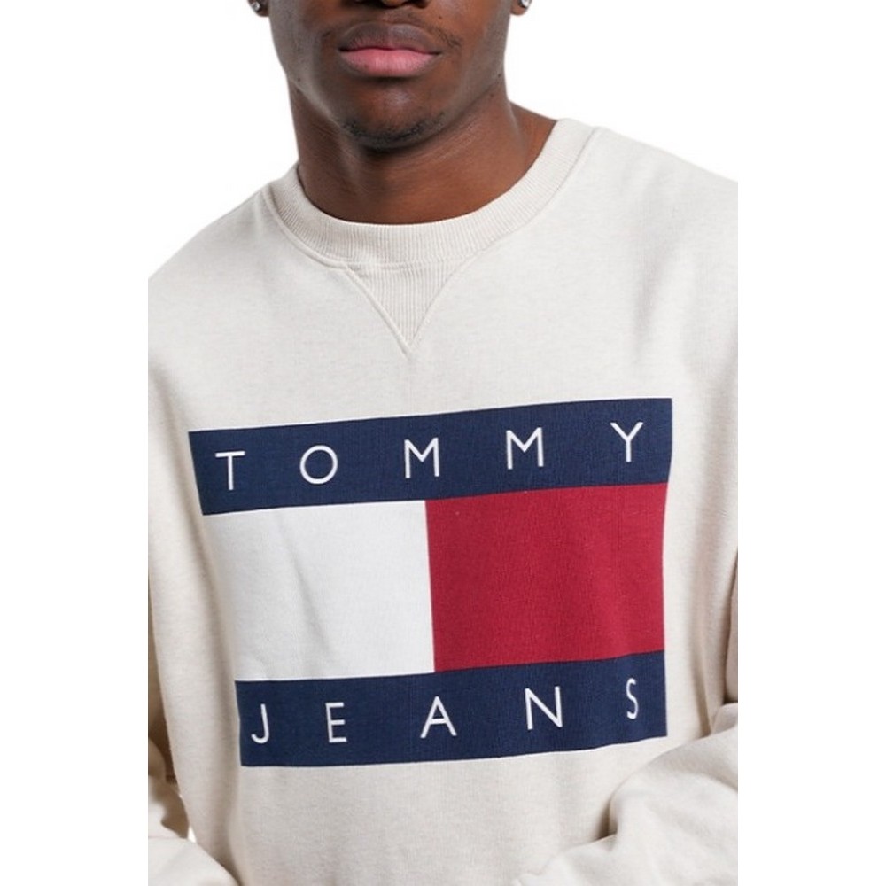 TOMMY JEANS  MELANGE FLAG CREW ΜΠΛΟΥΖΑ ΦΟΥΤΕΡ ΑΝΔΡΙΚΗ ECRU